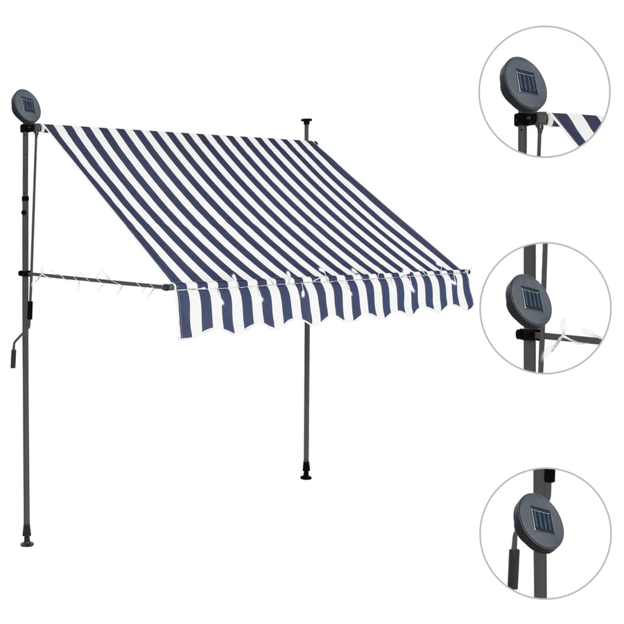 Luifel Handmatig Uitschuifbaar Met Led En Wit 150 cm Blauw