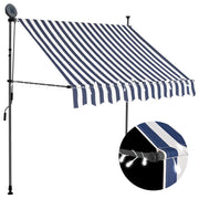 Luifel 200 cm blauw wit handmatig uitschuifbaar met LED