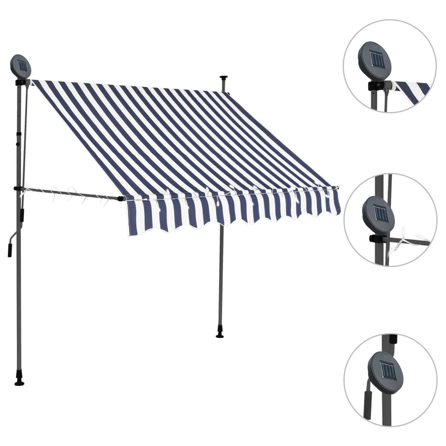 Luifel Handmatig Uitschuifbaar Met Led En Wit 200 cm Blauw