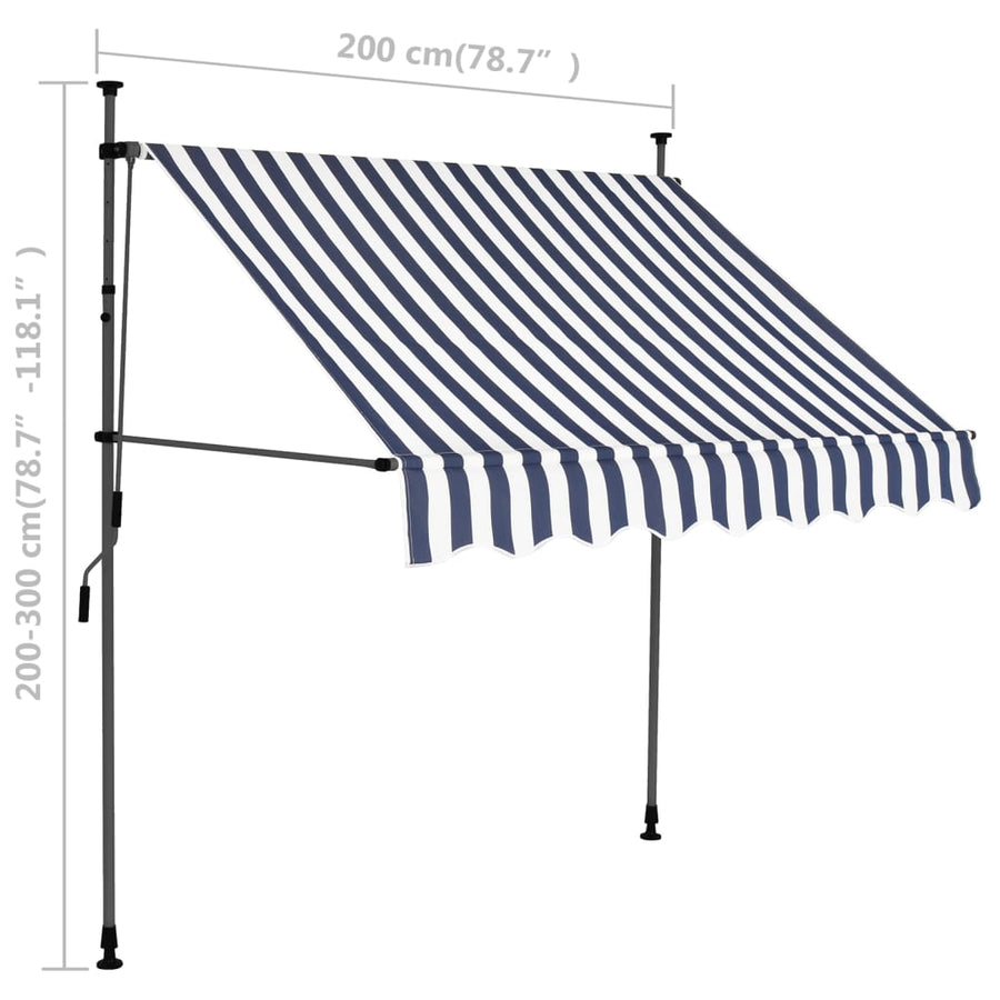 Luifel Handmatig Uitschuifbaar Met Led En Wit 200 cm Blauw
