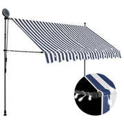 Luifel 250 cm blauw wit handmatig uitschuifbaar met LED