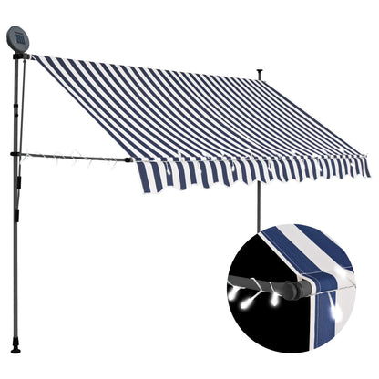 Luifel Handmatig Uitschuifbaar Met Led En Wit 250 cm Blauw