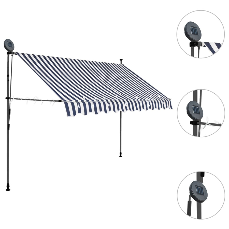 Luifel Handmatig Uitschuifbaar Met Led En Wit 250 cm Blauw