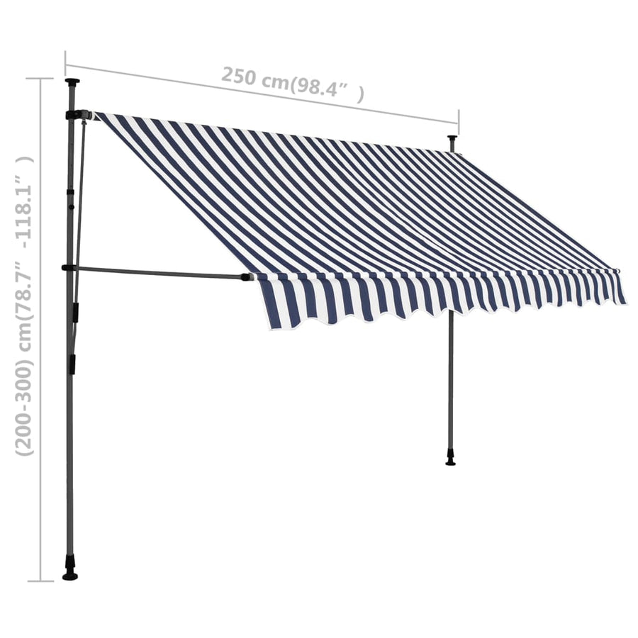 Luifel Handmatig Uitschuifbaar Met Led En Wit 250 cm Blauw