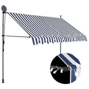 Luifel 300 cm blauw wit handmatig uitschuifbaar met LED