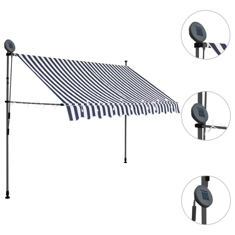 Luifel Handmatig Uitschuifbaar Met Led En Wit 300 cm Blauw