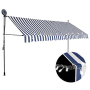 Luifel 350 cm blauw wit handmatig uitschuifbaar met LED