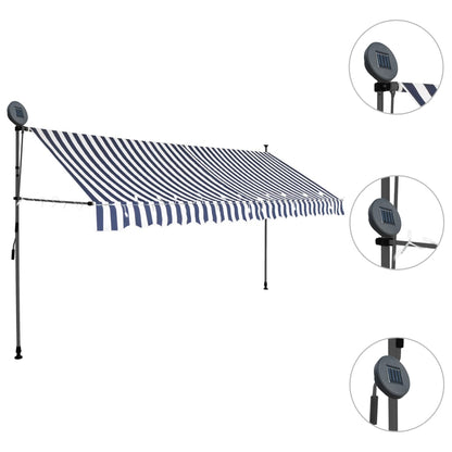 Luifel Handmatig Uitschuifbaar Met Led En Wit 350 cm Blauw