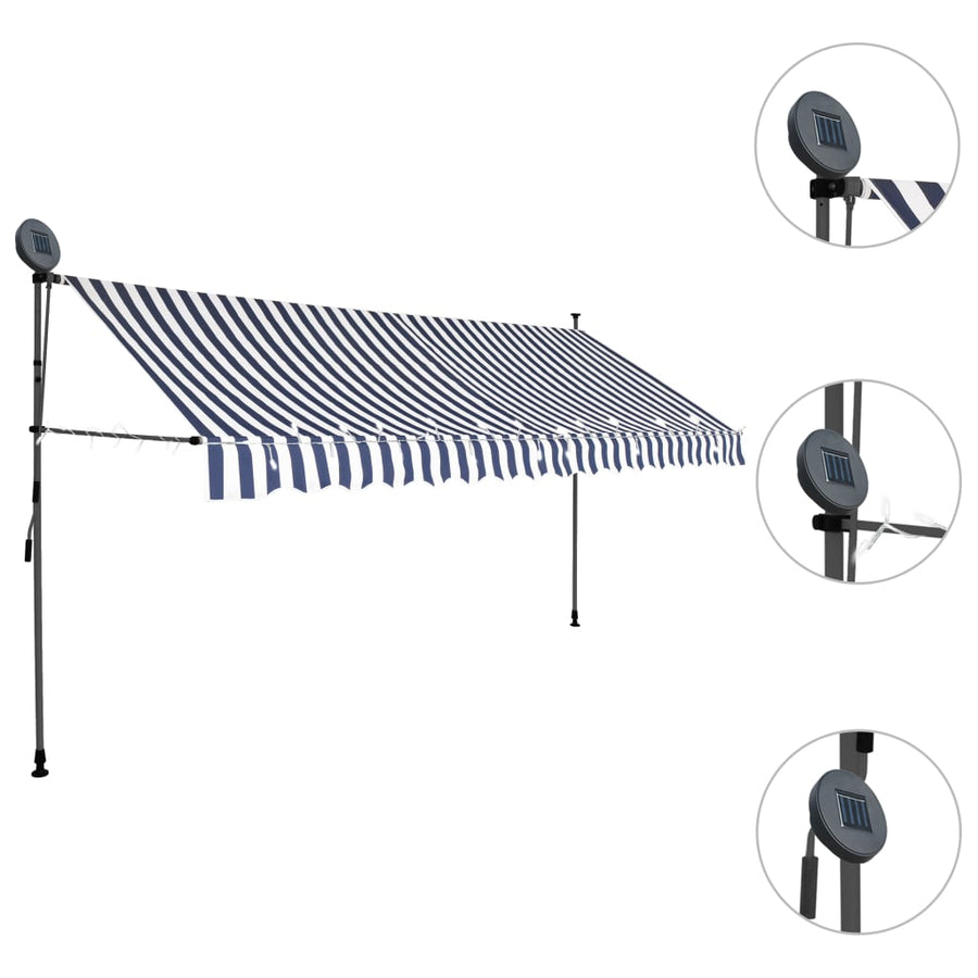 Luifel Handmatig Uitschuifbaar Met Led En Wit 350 cm Blauw