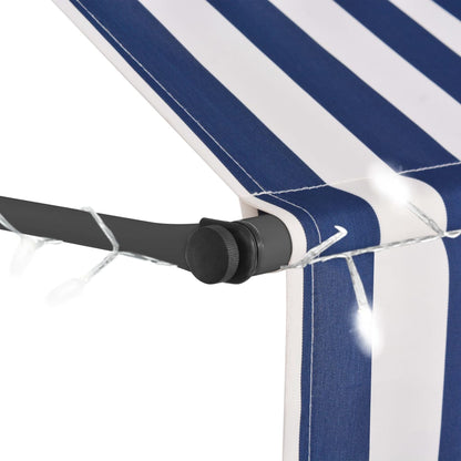 Luifel Handmatig Uitschuifbaar Met Led En Wit 350 cm Blauw