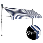 Luifel uitschuifbaar 400 cm blauw wit met LED
