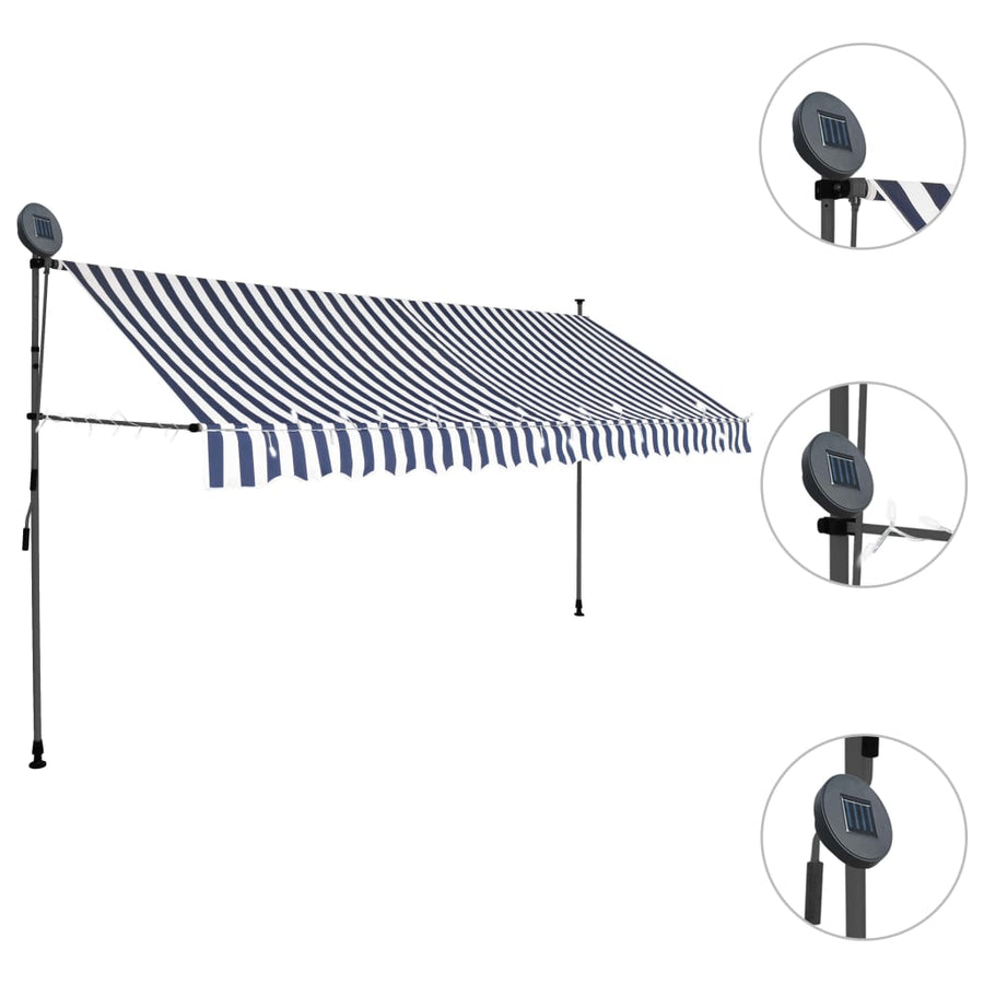 Luifel Handmatig Uitschuifbaar Met Led En Wit 400 cm Blauw