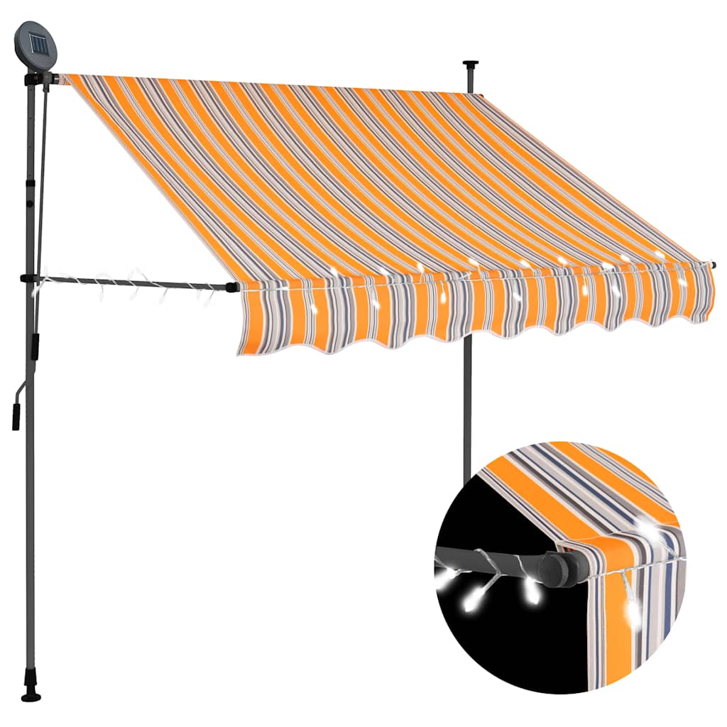 Luifel Handmatig Uitschuifbaar Met Led En Blauw 200 cm