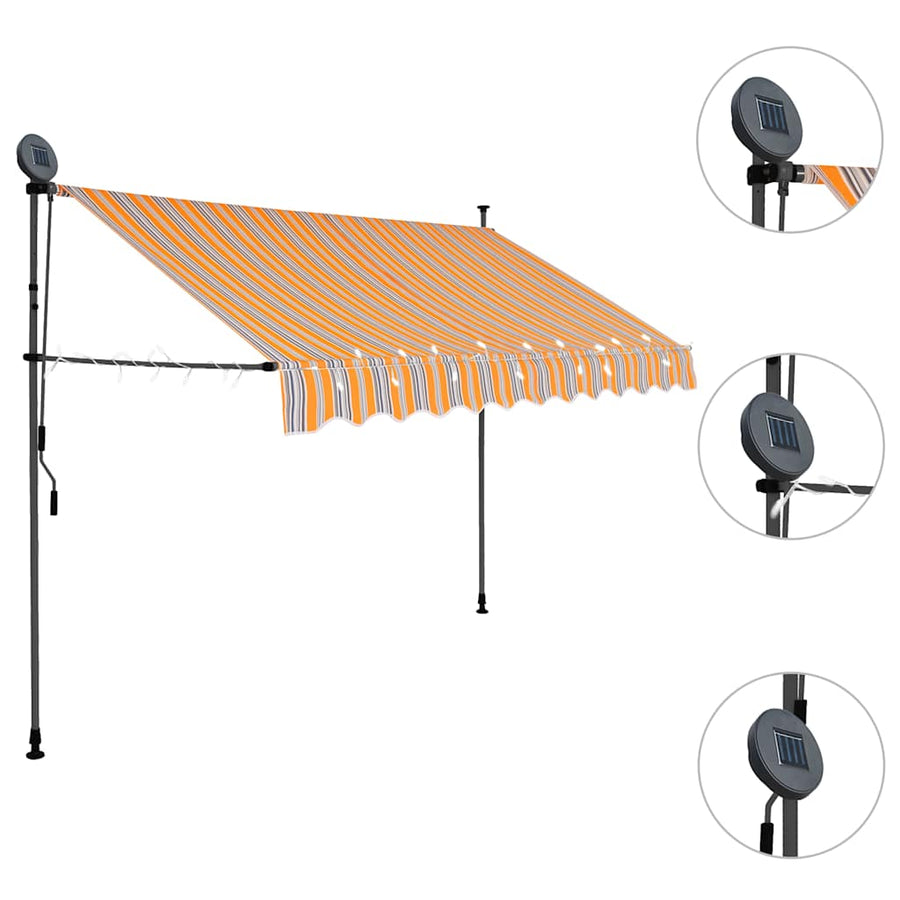 Luifel Handmatig Uitschuifbaar Met Led En Blauw 250 cm