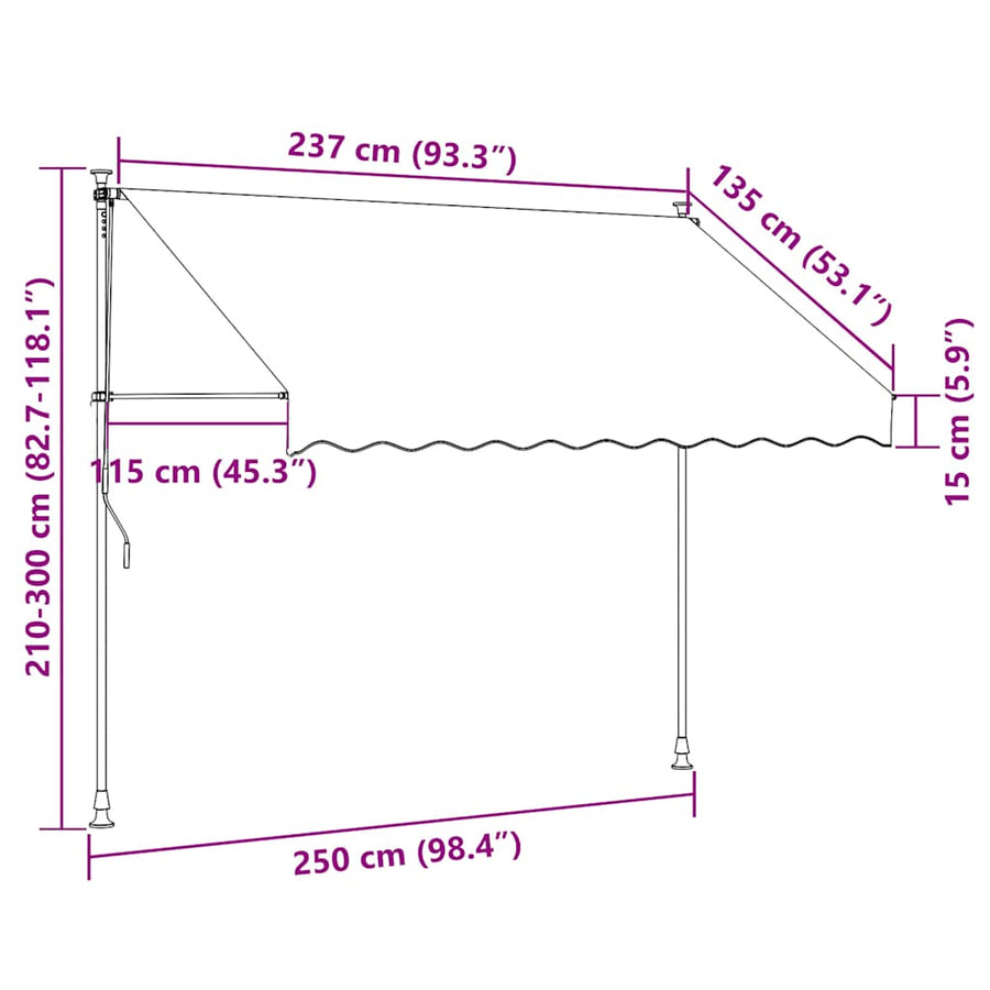 Luifel Handmatig Uitschuifbaar Met Led En Blauw 250 cm