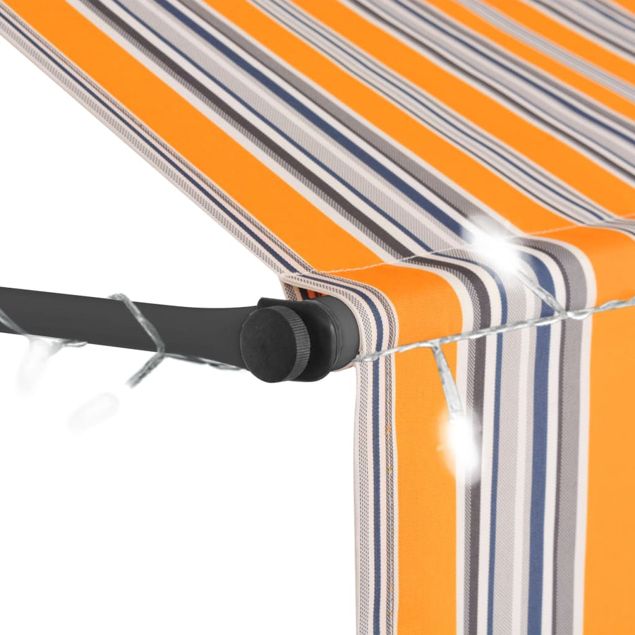 Luifel Handmatig Uitschuifbaar Met Led En Blauw 300 cm Geel en wit
