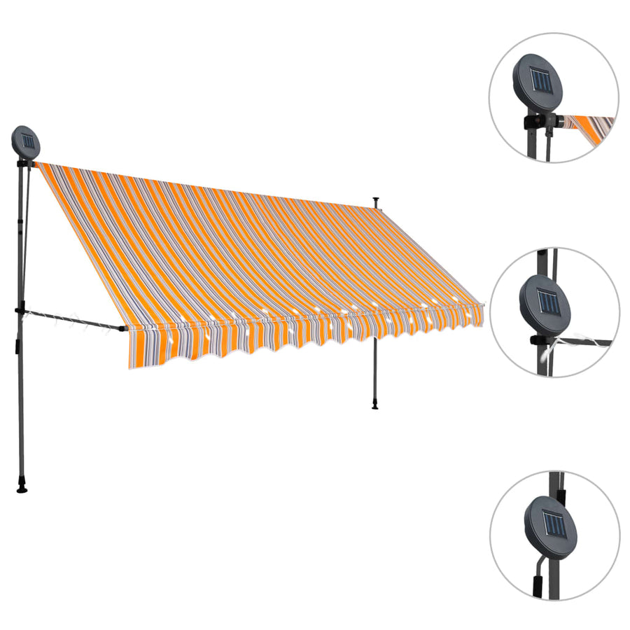 Luifel Handmatig Uitschuifbaar Met Led En Blauw 350 cm Geel en wit