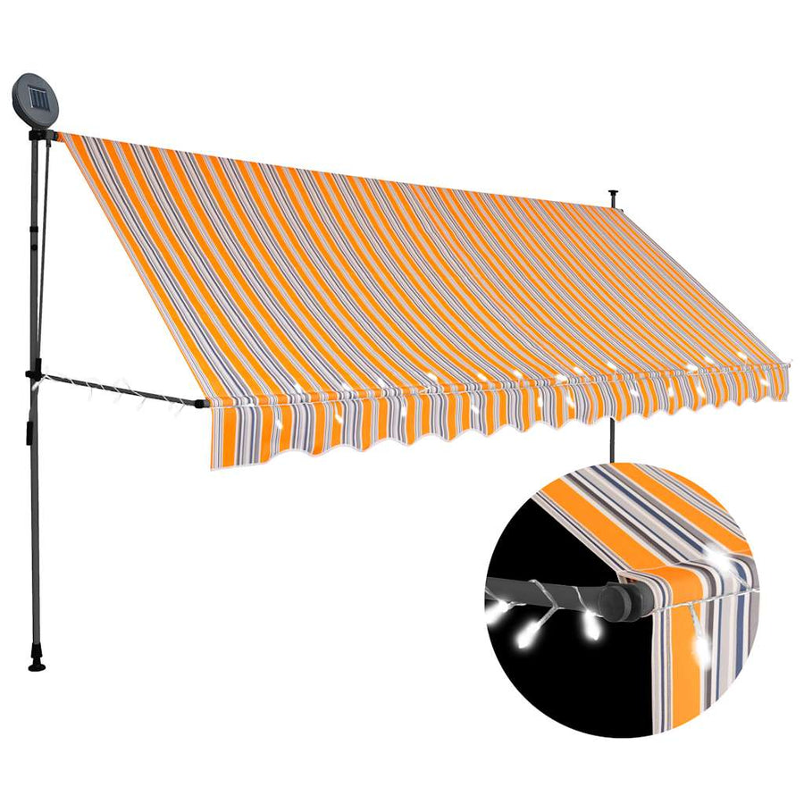 Luifel Handmatig Uitschuifbaar Met Led En Blauw 400 cm