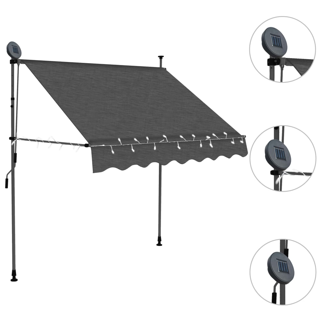 Luifel Handmatig Uitschuifbaar Met Led Kleurig 100 cm Antraciet