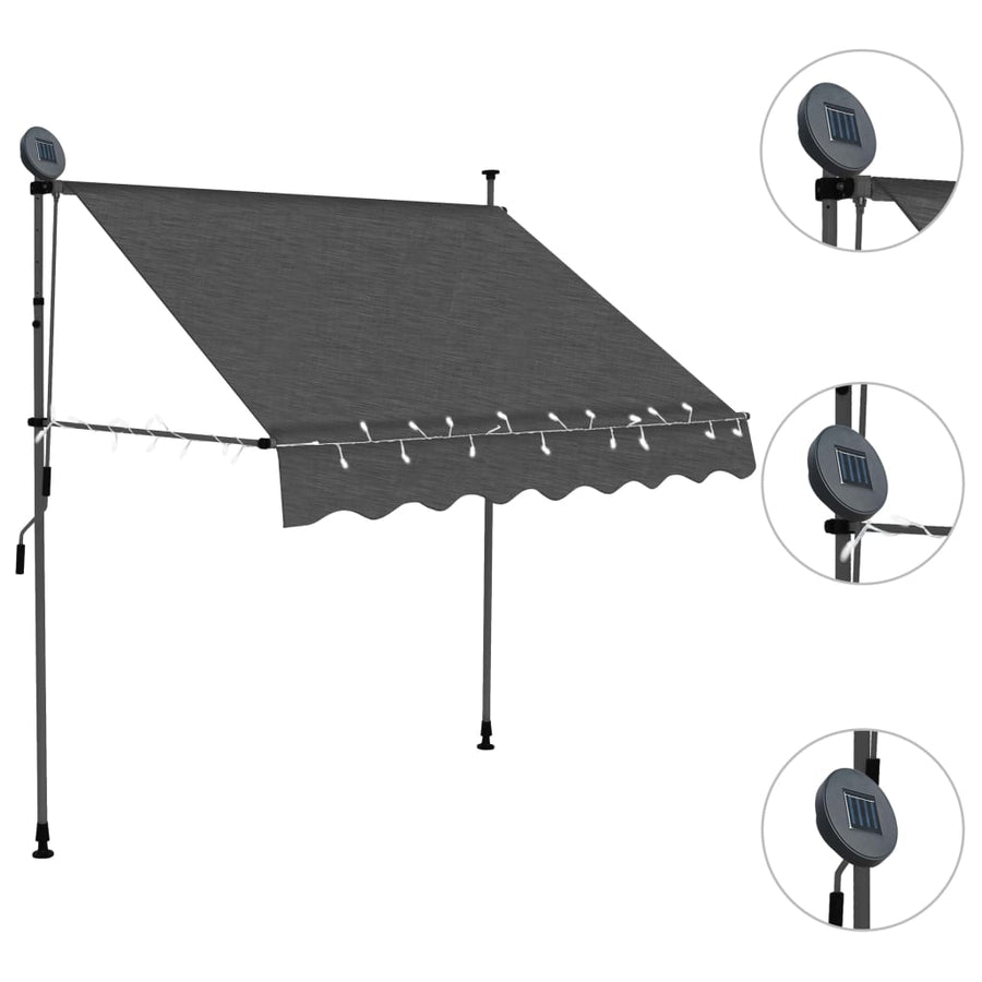 Luifel Handmatig Uitschuifbaar Met Led Kleurig 100 cm Antraciet