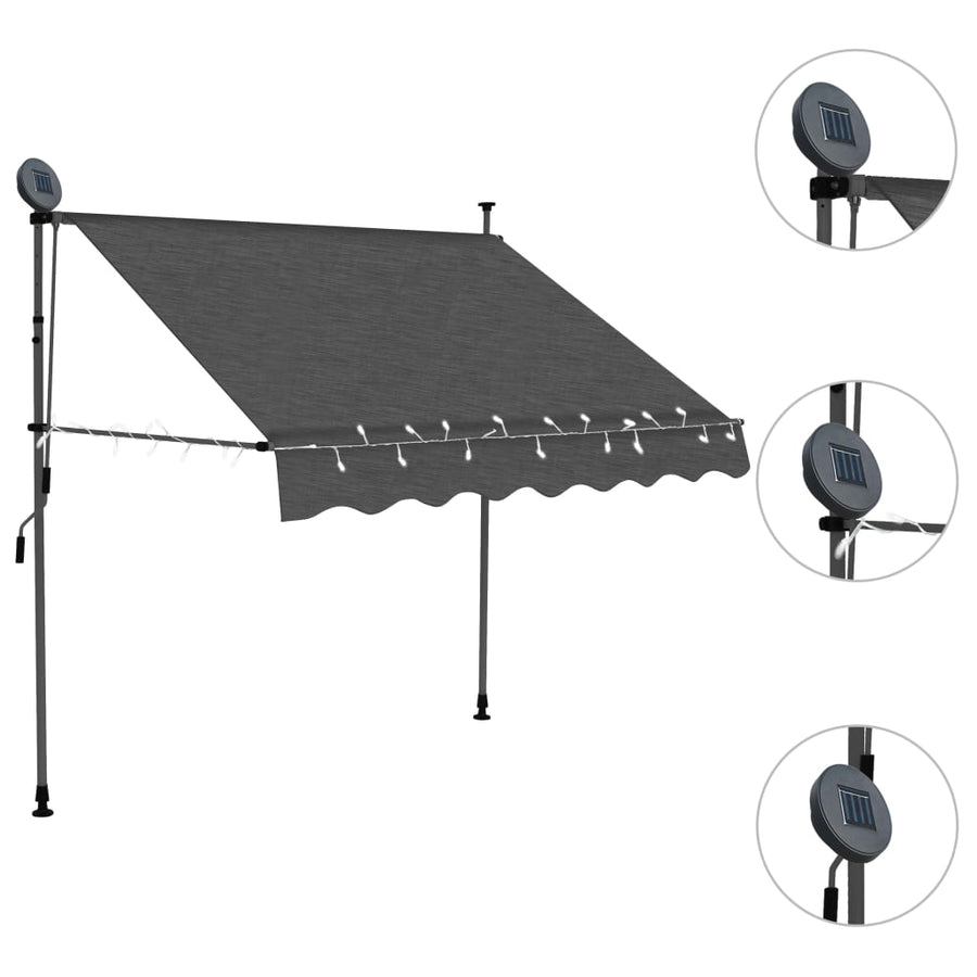 Luifel Handmatig Uitschuifbaar Met Led Kleurig 150 cm Antraciet