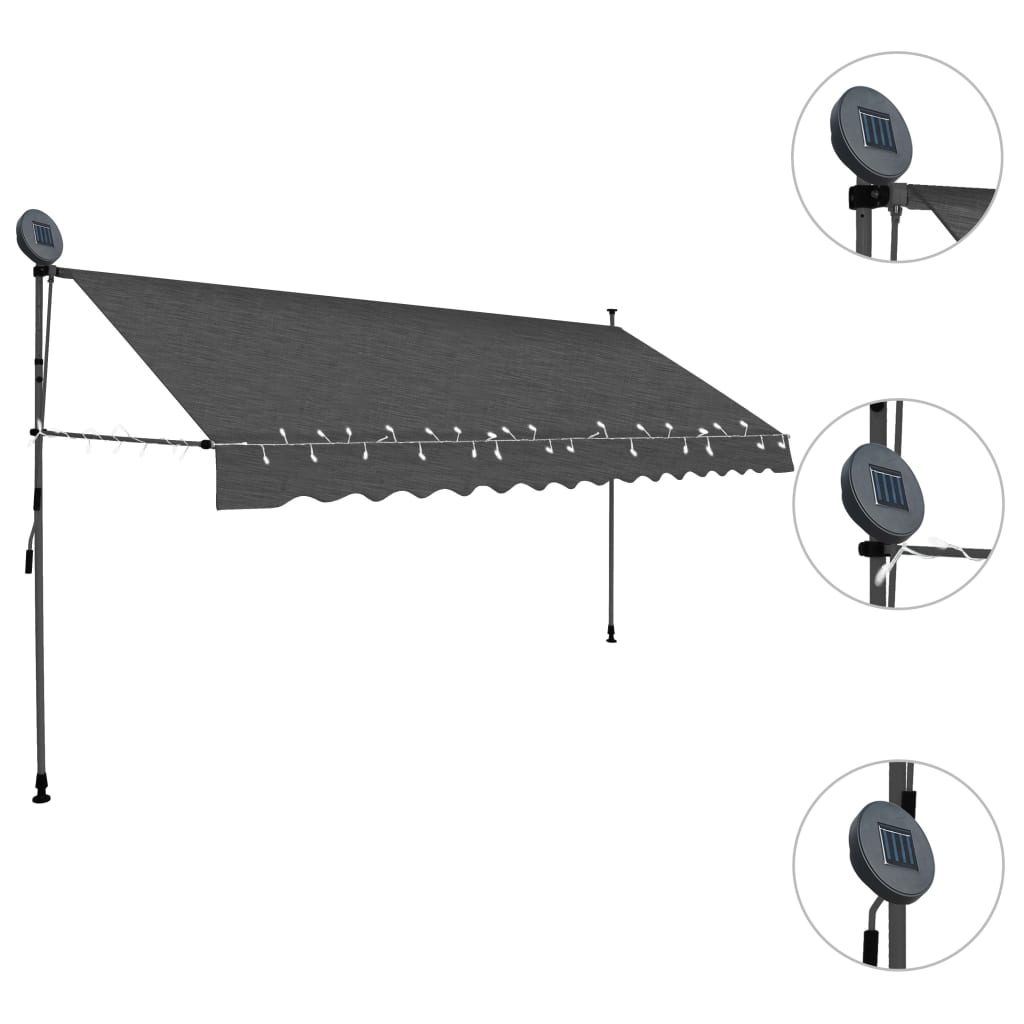 Luifel Handmatig Uitschuifbaar Met Led Kleurig 350 cm Antraciet