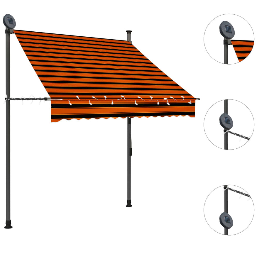Luifel Handmatig Uitschuifbaar Met Led 150 cm Oranje en bruin