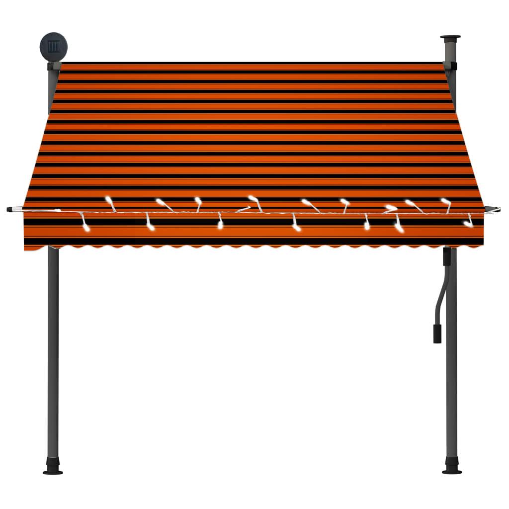 Luifel Handmatig Uitschuifbaar Met Led 200 cm Oranje en bruin