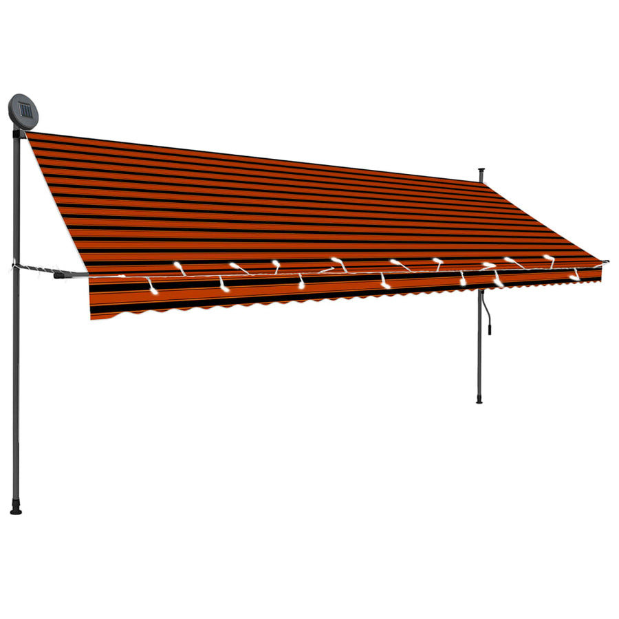 Luifel Handmatig Uitschuifbaar Met Led 400 cm Oranje en bruin
