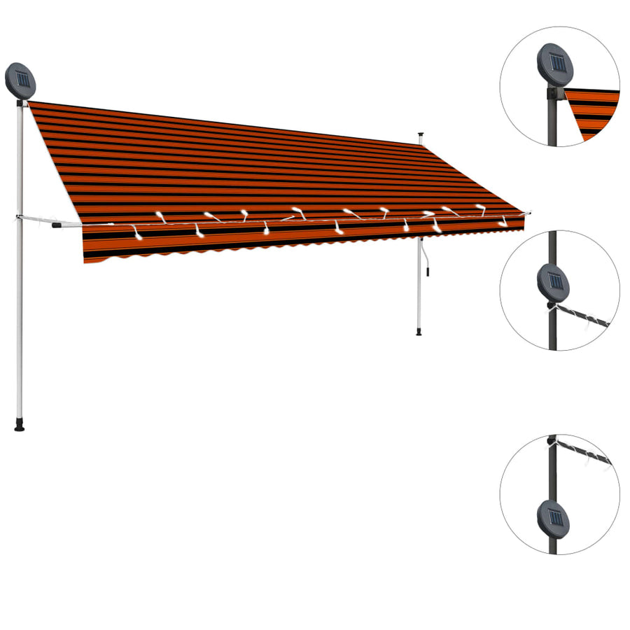 Luifel Handmatig Uitschuifbaar Met Led 400 cm Oranje en bruin