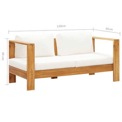 Tuinbank met kussen 140 cm massief acaciahout crèmewit