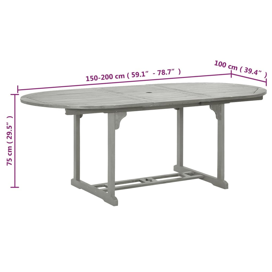 Tuintafel Massief Acaciahout Grijs 200 x 100 x 75 cm ovaal