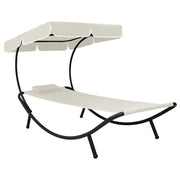 Loungebed 200x90x112 cm crèmewit met luifel en kussen