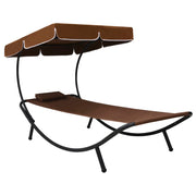 Loungebed met luifel en kussen 200x90x112 cm bruin