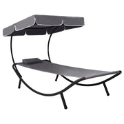 Loungebed 200x90x112 cm grijs met luifel en kussen