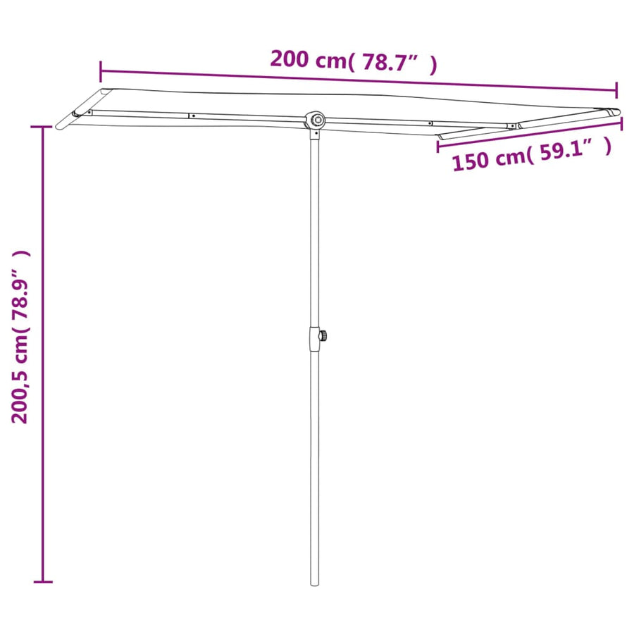 Parasol Met Aluminium Paal 2X1,5 M Bordeauxrood 200 x 150 cm