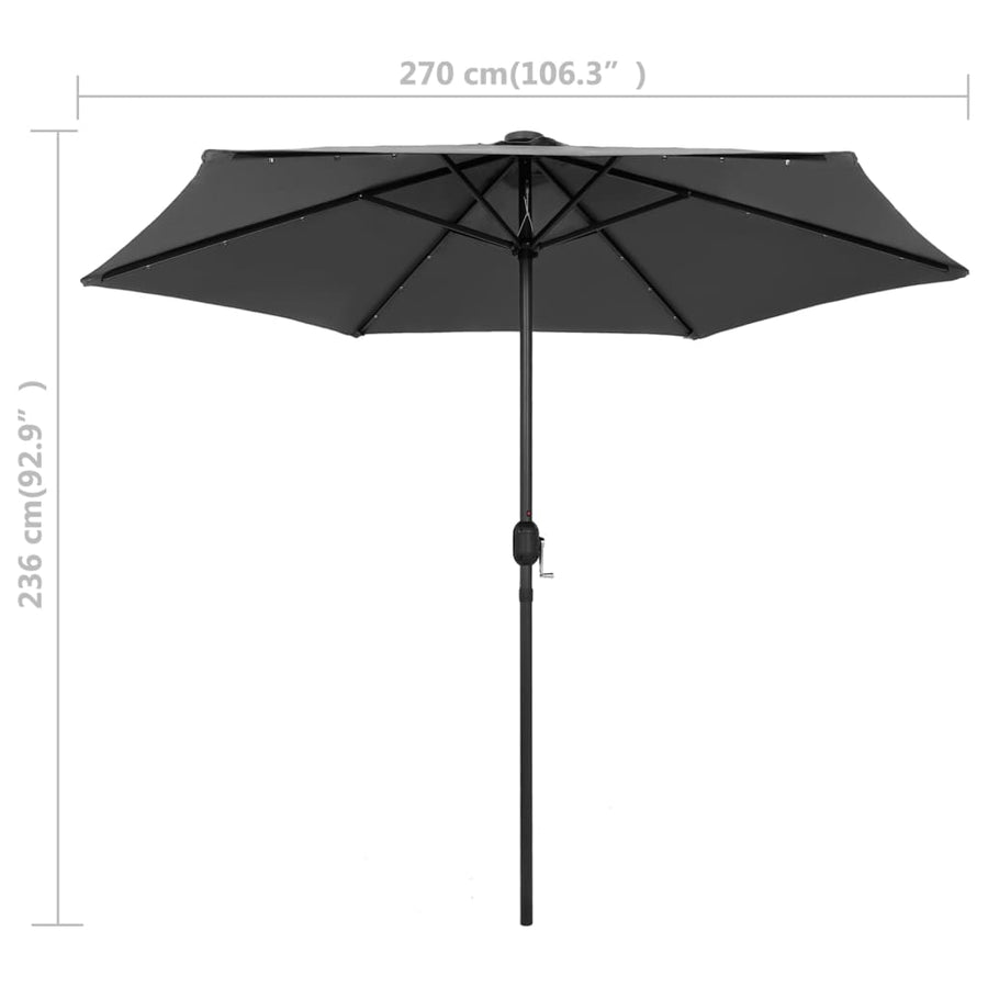 Parasol Met Led-Verlichting En Aluminium Paal 270 Cm Antraciet