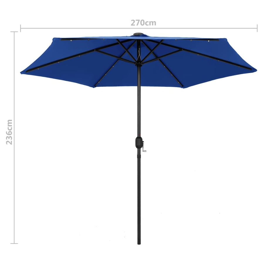 Parasol Met Led-Verlichting En Aluminium Paal 270 Cm Azuur Blauw