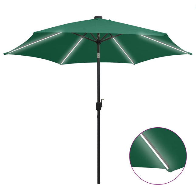 Parasol Met Led-Verlichting En Aluminium Paal 300 Cm Groen