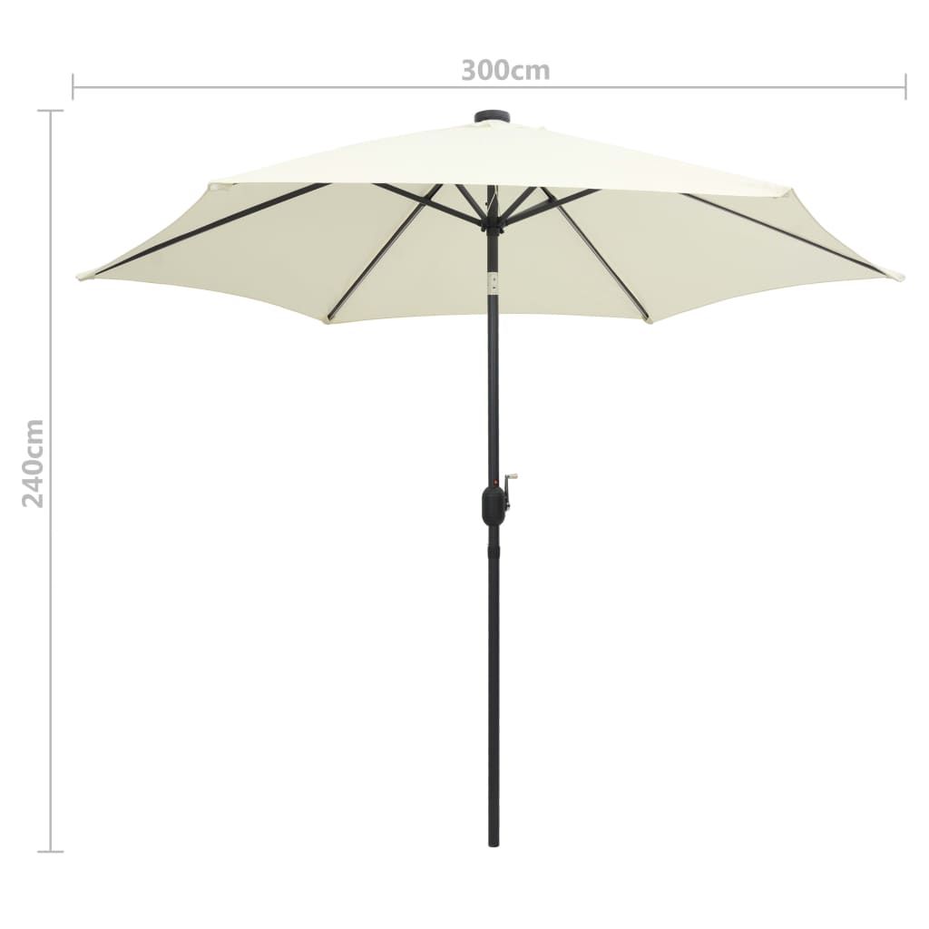 Parasol Met Led-Verlichting En Aluminium Paal 300 Cm Zandwit