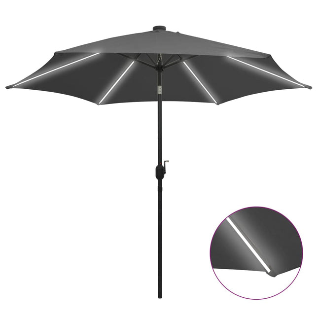 Parasol Met Led-Verlichting En Aluminium Paal 300 Cm Antraciet