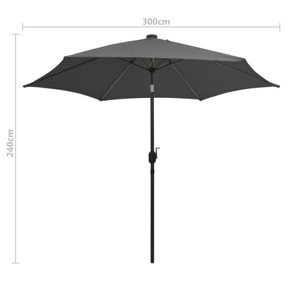 Parasol Met Led-Verlichting En Aluminium Paal 300 Cm Antraciet