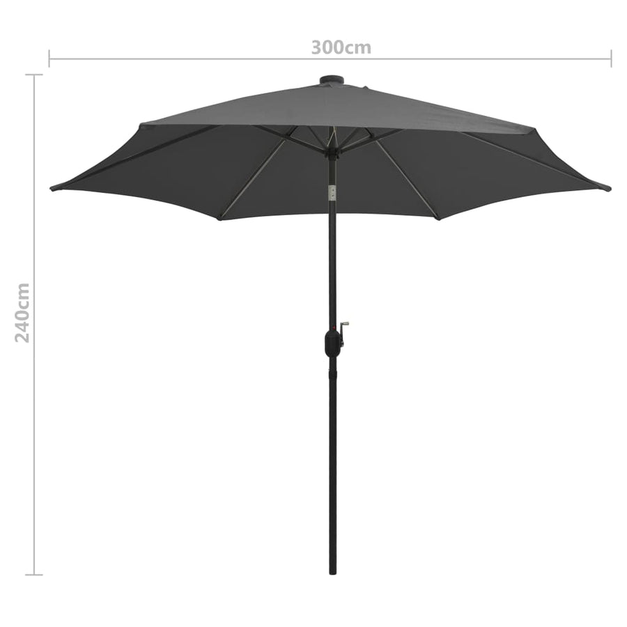 Parasol Met Led-Verlichting En Aluminium Paal 300 Cm Antraciet