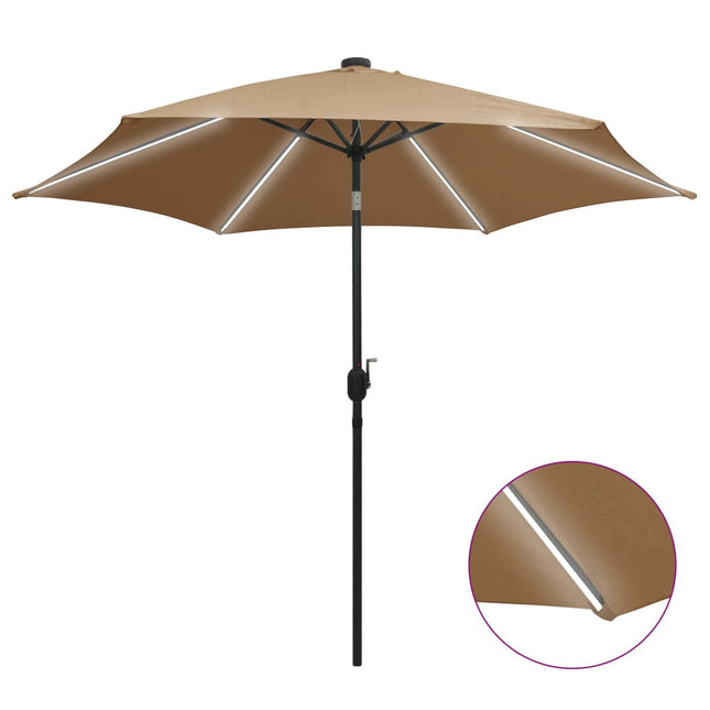 Parasol Met Led-Verlichting En Aluminium Paal 300 Cm Taupe