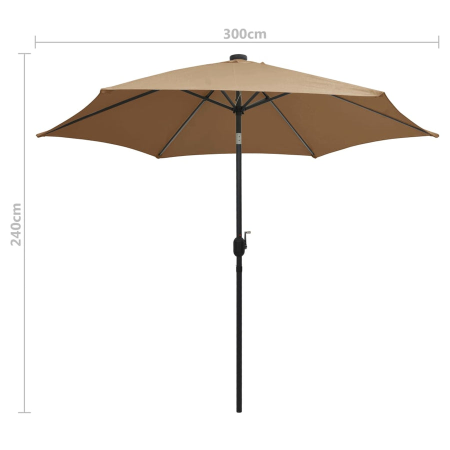 Parasol Met Led-Verlichting En Aluminium Paal 300 Cm Taupe