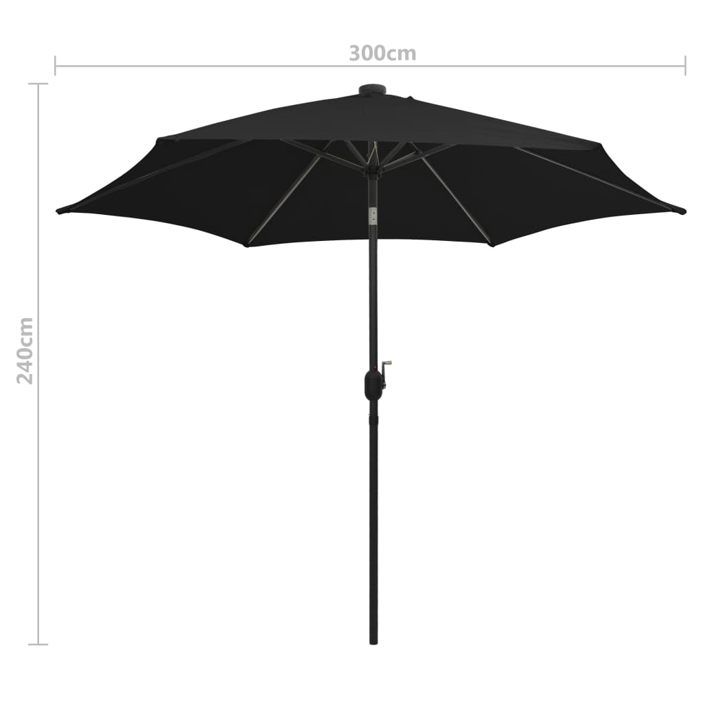Parasol Met Led-Verlichting En Aluminium Paal 300 Cm Zwart