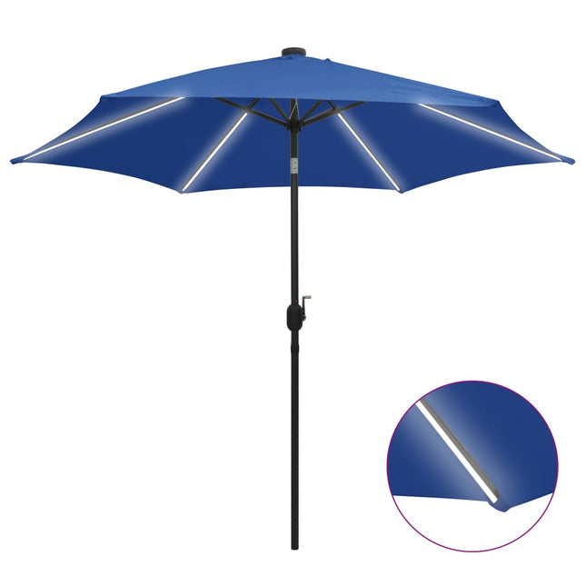 Parasol Met Led-Verlichting En Aluminium Paal 300 Cm Azuurblauw