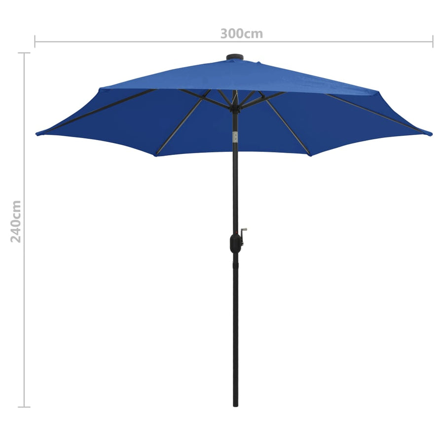 Parasol Met Led-Verlichting En Aluminium Paal 300 Cm Azuurblauw