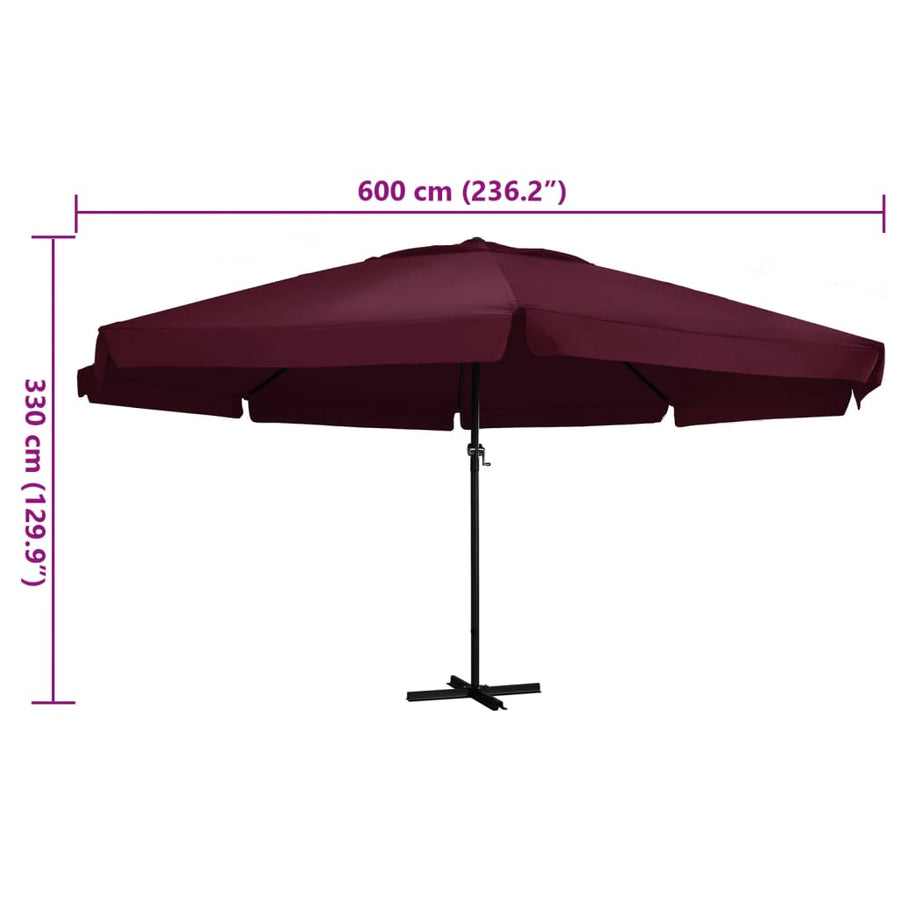 Parasol met aluminium paal 600 cm bordeauxrood