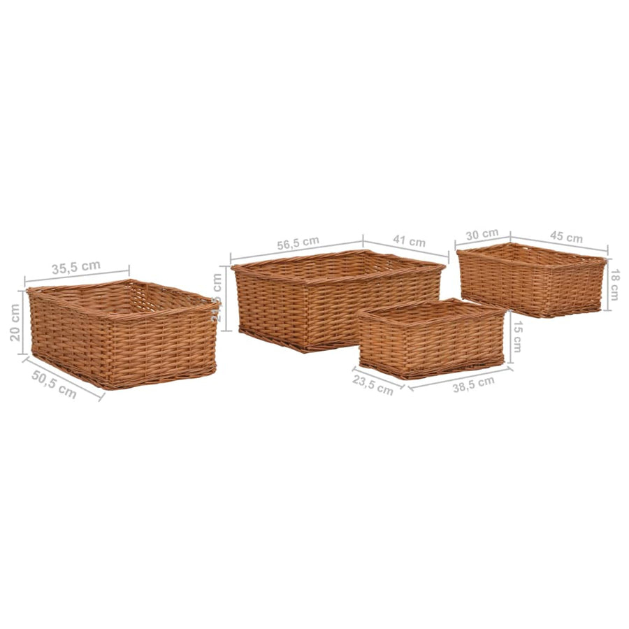 4-Delige Mandenset Stapelbaar Wilgen Bruin 56.5 x 41 x 21.5 cm